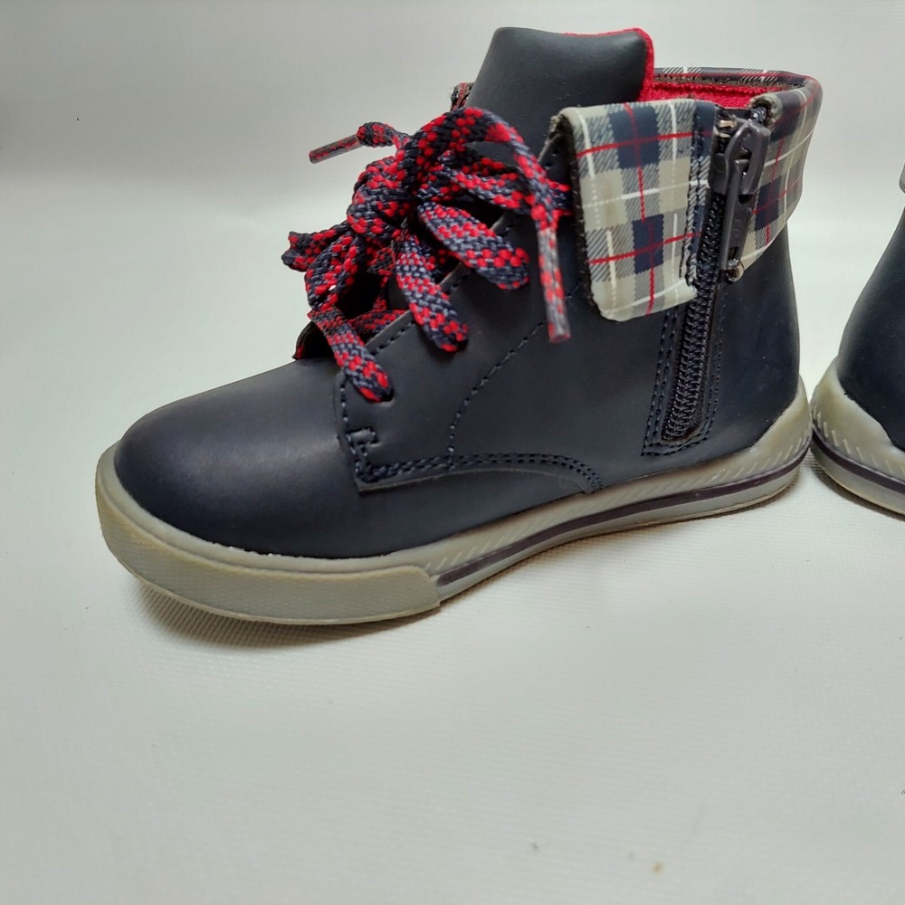 Disney Boys Mickey Mouse Boots Size 9 Navy Blue Preppy Plaid Trim Side Zip - Picture 3 of 11